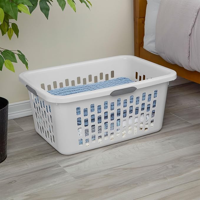 Sterilite Laundry Basket, Plastic Clothes Hamper, Large Rectangle Bin with Comfort Grip Handles and Reinforced Rim, 2 Bushel Capacity, White, 18 Pack