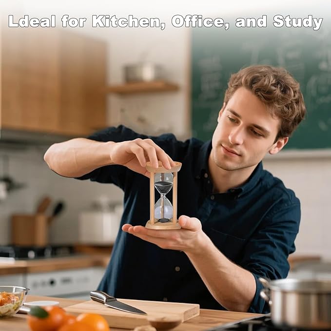 10 Minute Wooden Sand Timers, Bamboo Black Sand Hourglass for Productivity, Meditation & Decor, 10 Min Reloj De Arena for Kitchen, Office, Yoga, Game, Classroom