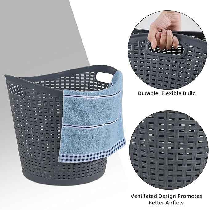 Zopnny 6-Pack Large Plastic Laundry Basket, Easy Carry Laundry Hamper, Grey