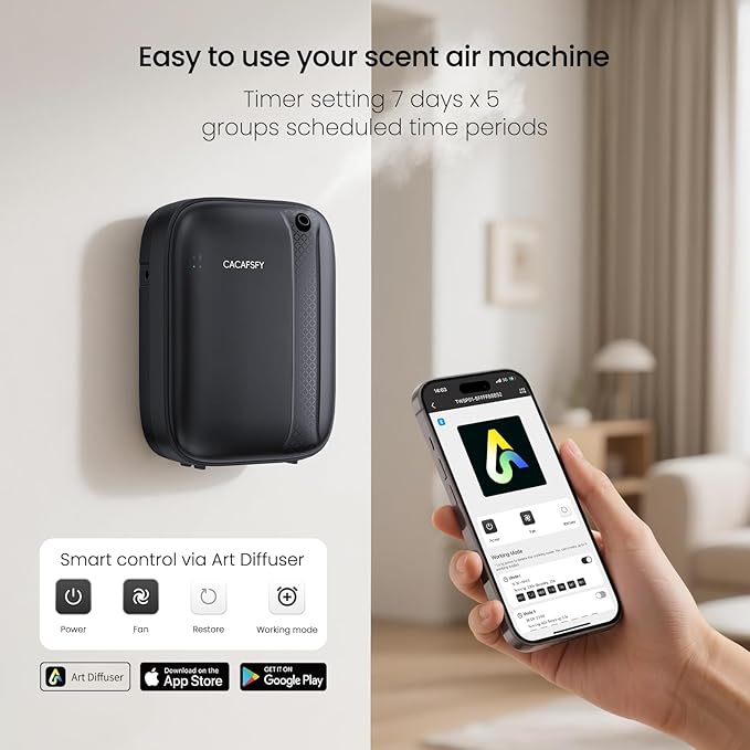 Waterless Diffuser, Hotel Scent Diffuser-Smart APP Control-400mL Capacity Up to 2000 Sq.Ft.-Cold Air Tech, Scent Diffusers for Home,Aromatherapy,Large Room,Spa,Commercial-Black Essential Oil Diffuser