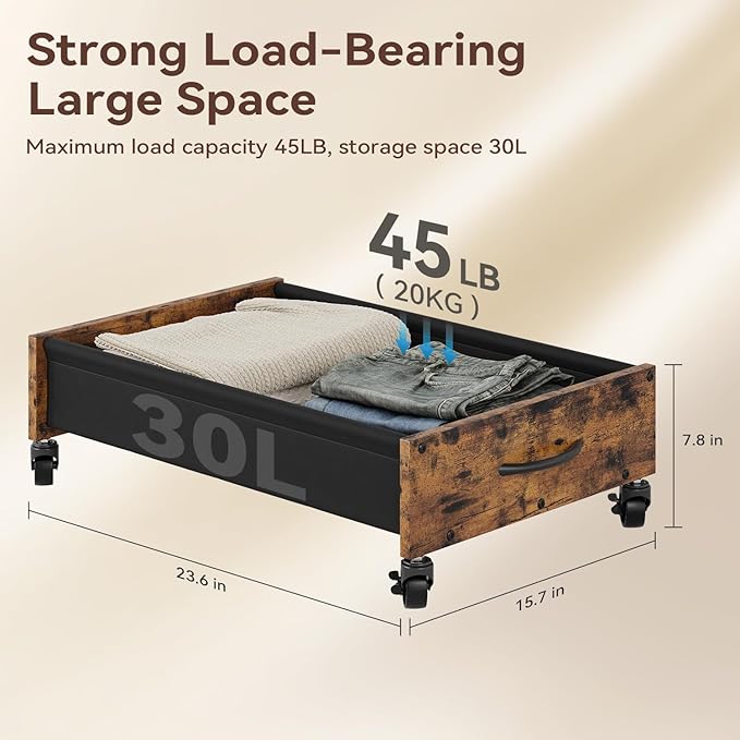 Under Bed Storage with Wheels, Under Bed Storage Drawers on Wheels, Metal Frame Under Bed Shoe Storage, Space-Saving for Bedroom Closet Organization
