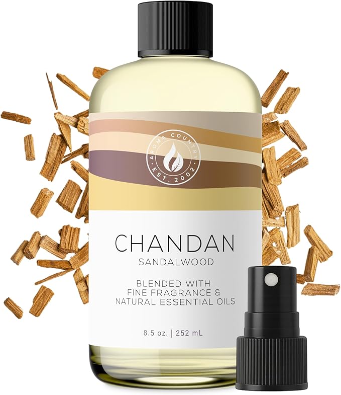 Aroma Country Chandan Diffuser Oil - Luxury Essential Oils for Diffuser Refill & Air Freshener Room Spray - Long-Lasting & Natural Home Fragrance, Sandalwood Scented Oil for Diffusers (8.5 Fl. oz)