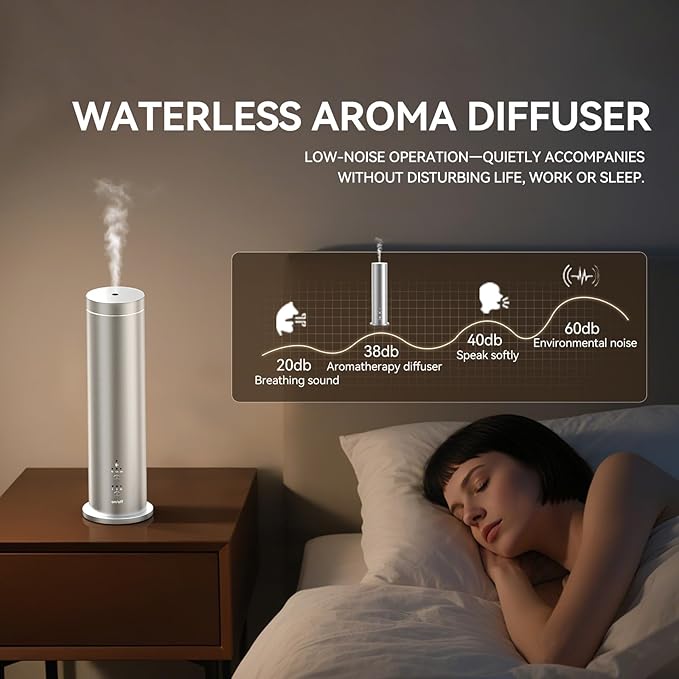 Waterless Scent Diffuser - Cold Air Essential Oil Diffusers Machine Covers up 600 sq.ft Large Room,Button/Remote/Bluetooth Control for Home Hotel Office,Fragrance Not Included,Silver