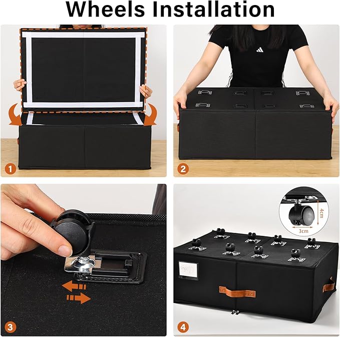 Under Bed Storage Organizer with Wheels, Underbed Container with Clear Lid Cover, Storage Bag Box with Visiable Window for Clothes, Bedsheet, Pillow, 2 Pack