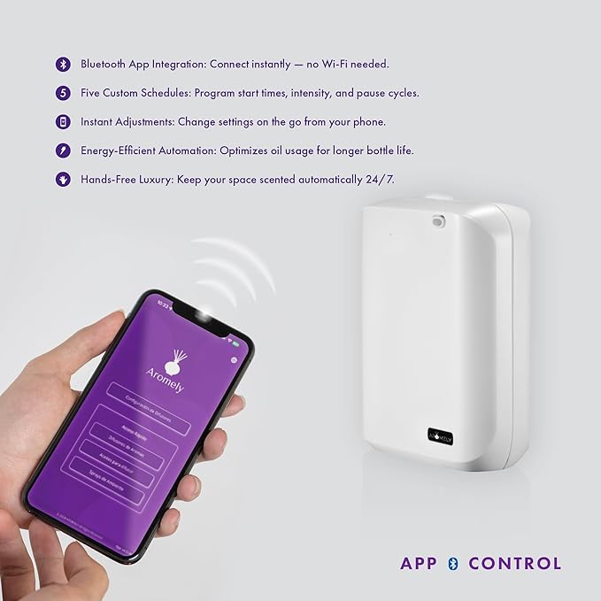 Smart Nebulizing Aromatherapy Scent Diffuser - Waterless Aroma Machine Perfect Air Freshener for Hotel Rooms, Homes or Offices, App Controlled Perfect Aroma Diffuser Up to 1,000 SQFT - White