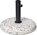 45lbs Patio Umbrella Base, Outdoor Umbrella Stand, Concrete with Cobblestone Decor Heavy Duty Umbrella Holder Outdoor Base for Deck Poolside Yard (Cobblestone)