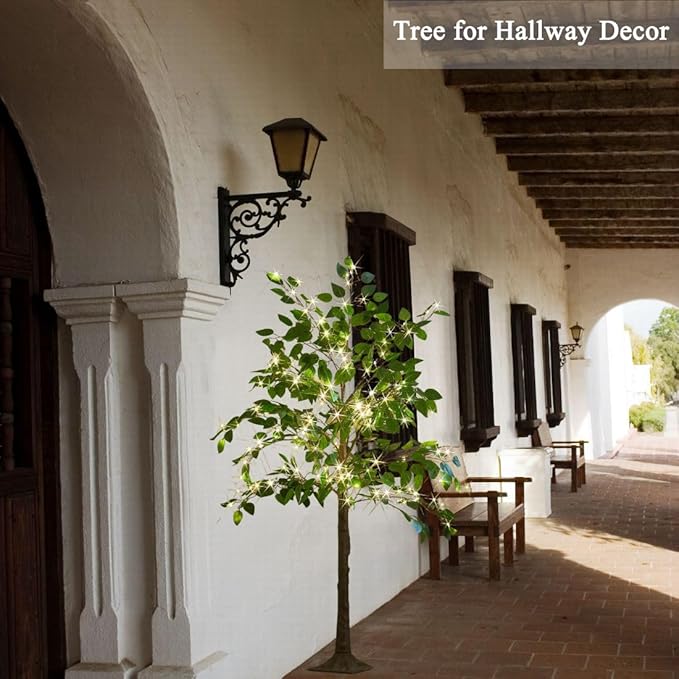 Hairui Artificial Ficus Silk Tree Lights 6FT 264 LED Fairy Lights, Faux Plant Tree with Lights for Home Room Spring Summer Christmas Decoration Indoor