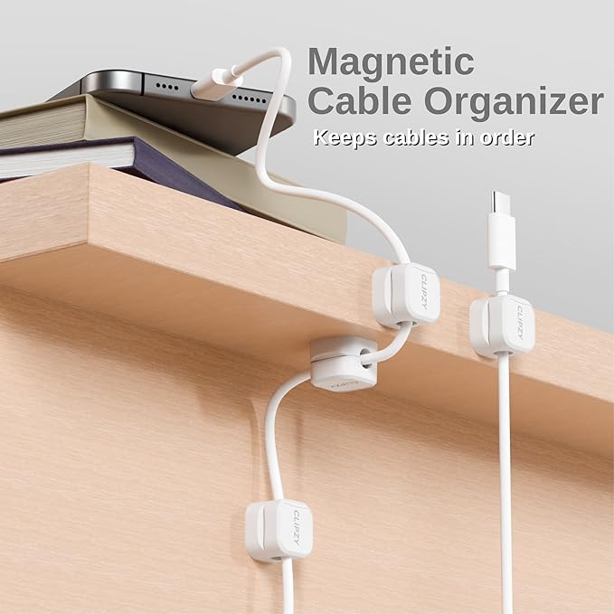 6 Pack Magnetic Cable Clips & Cord Holder, Under Desk Cable Management, Adhesive Wire Holder Keeper Organizer for Home Office Computer Desk Phone Car Wall Desktop Nightstand (White)