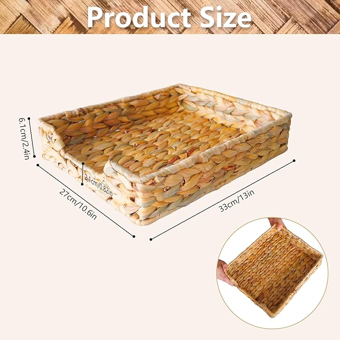 1 Pc A4 File Tray, Natural Water Hyacinth Desk Basket, Wicker Paper Tray File Basket for Desk Organizer, Woven Letter Size Documents Trays for Office,Toilet Tank Organizer