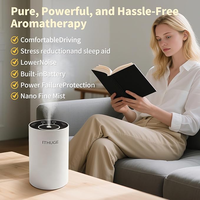 Aluminum Waterless Essential Oil Diffuser, Portable Aromatherapy Diffuser with 20mL Empty Bottle, Battery Operated Mini Scent Diffuser,3 Mist Levels & Timers, Leak-Free, for Home, Car, Office(E200S)