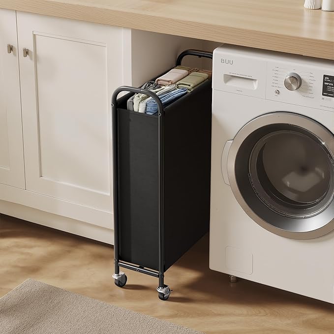 GRANNY SAYS 80L Slim Laundry Hamper with Wheels, Fabric Rolling Laundry Basket, Narrow Clothes Organizer, Tall Hamper for Closet, Laundry Room, Bathroom, Black