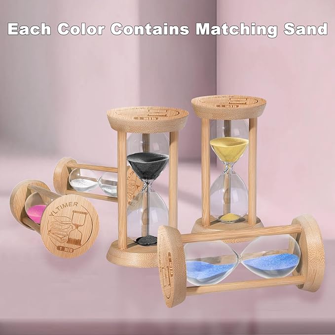 1 Minute Wooden Sand Timers, Bamboo Mini Black Sand Hourglass for Productivity, Meditation & Decor, 1 Min Small Reloj De Arena for Kitchen, Office, Game, Classroom