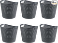 Zopnny 6-Pack Large Plastic Laundry Basket, Easy Carry Laundry Hamper, Grey