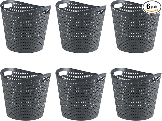 Zopnny 6-Pack Large Plastic Laundry Basket, Easy Carry Laundry Hamper, Grey