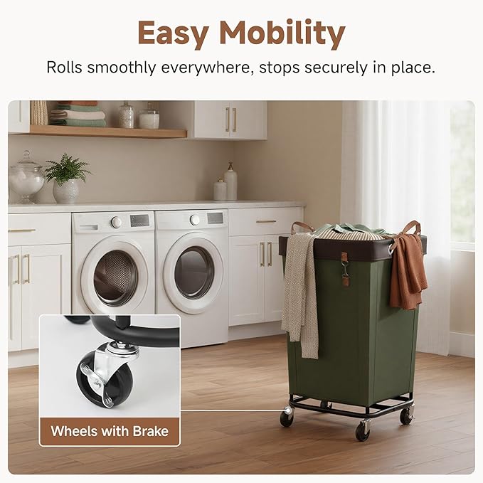 StorageWorks 160L Laundry Basket with Wheels, Large Rolling Hampers for Clothing Organizer, Dirty Clothes Basket for Hotel, Home, Closet, Dorm, Green