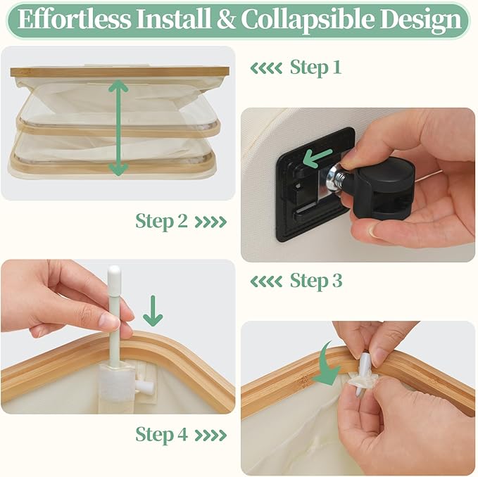 Yecaye 100L Large Capacity Laundry Hamper – Foldable Rolling Laundry Basket, Mobile Clothes Hamper with Wheels, Removable Inner Bag, Bamboo Handle Lid Laundry Bin – Multi-Use Storage,Beige