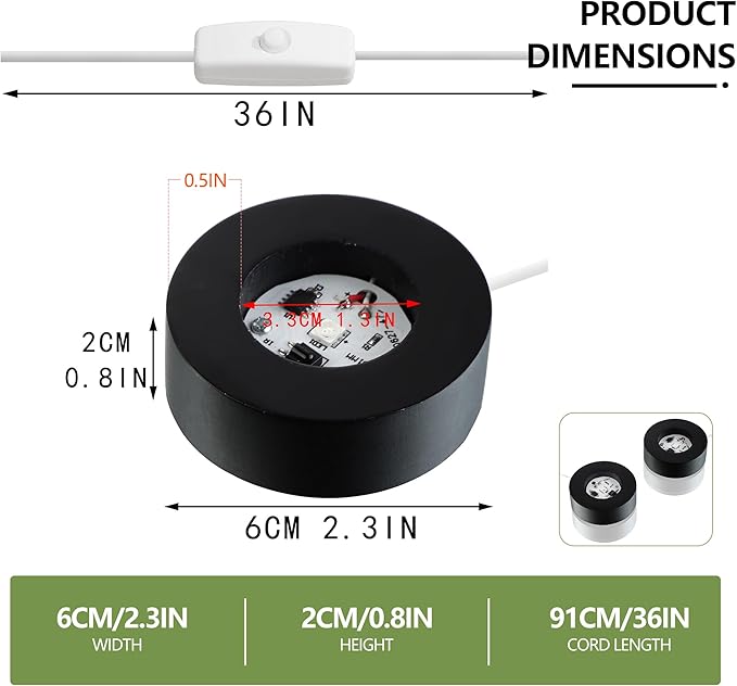 ZEERSHEE 2Pcs Wooden LED Light Base for Acrylic Resin Crystal Art - 7 Color Cycle with USB Cable Display Stand Round Lighted Pedestal for 3D Crystal Sphere (2.3" Holder)