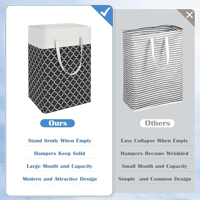 BlissTotes 3-Pack Laundry Basket, Freestanding＆Waterproof Laundry Hamper, Collapsible Tall Clothes Hamper with Easy Carry Handles for Clothes, Towels in the Family and Dorm,Clover Black,100L