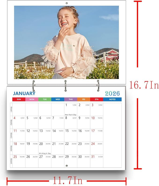 (Made inChicago) Custom Calendar 2026, Customized Photo Wall Hanging Calendar, Make Your Own Personalized Calendars for Customized Home/Office/Party/Birthday/Christmas/New Year/Housewarming Gift