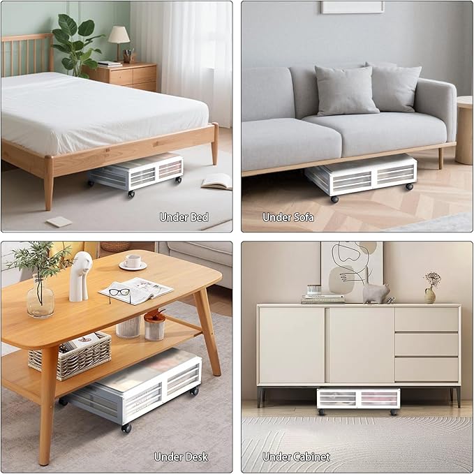 Under Bed Storage Containers with Wheels, Larger Bamboo Wood Under Furniture Storage Containers with Dust Bags，Rolling for Shoes Clothes