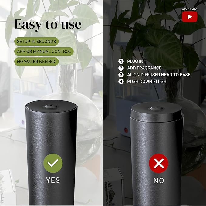 Dynamo Hotel Scent Diffuser – Cold-Air Essential Oil Diffuser for Home & Large Rooms up to 1000 sq ft, App & Manual Control, Hypoallergenic, Includes White Tea Fragrance Sample – Black