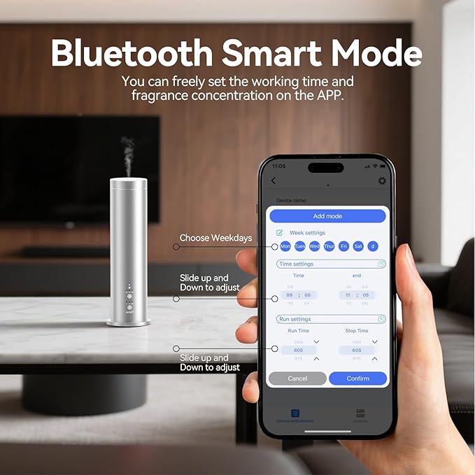 Waterless Scent Diffuser - Cold Air Essential Oil Diffusers Machine Covers up 600 sq.ft Large Room,Button/Remote/Bluetooth Control for Home Hotel Office,Fragrance Not Included,Silver