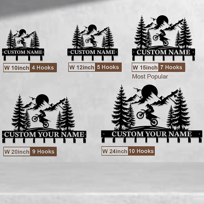 Custom Motorcycle Garage Metal Wall Hooks,Key Holder-Personalized Iron Wall Decor for Keys, Coats & Home (Black, Handmade,Decorative,Entryway, Bedroom,Man Cave) (Style G)