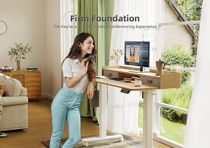 YDN Standing Desk with Drawers, 48 Inch Standing Desk Adjustable Height, Adjustable Electric Stand Up with Storage and Shelf, Natural