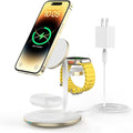 XooFly 3 in 1 Wireless Charging Station for Apple Devices, Fast Wireless Mag-Safe Charger Stand with 20W Adapter for iPhone 17/16 15 14 13 12 Pro Max/Pro/Plus/Air/Mini, iWatch, AirPods (Gold)