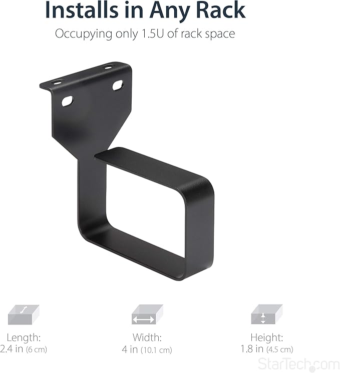 StarTech.com 2.4 x 3.9in Vertical Cable Management D Ring - 1.5U Metal D-Ring Hooks - Wire Organizer for 2 or 4-Post Network/Server Racks (CMHOOKMW) Black