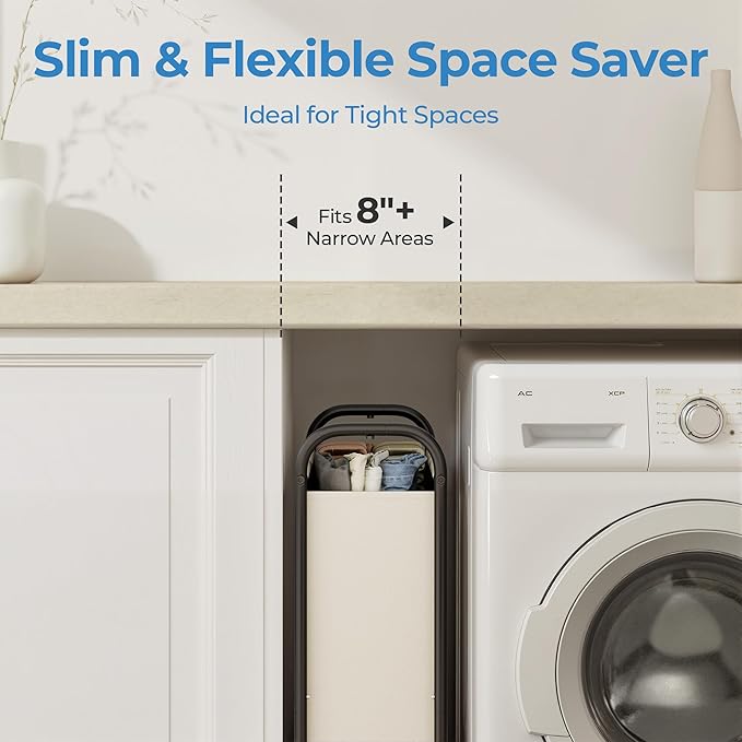 GRANNY SAYS 80L Slim Laundry Hamper with Wheels, Fabric Rolling Laundry Basket, Narrow Clothes Organizer, Tall Hamper for Closet, Laundry Room, Bathroom, Beige