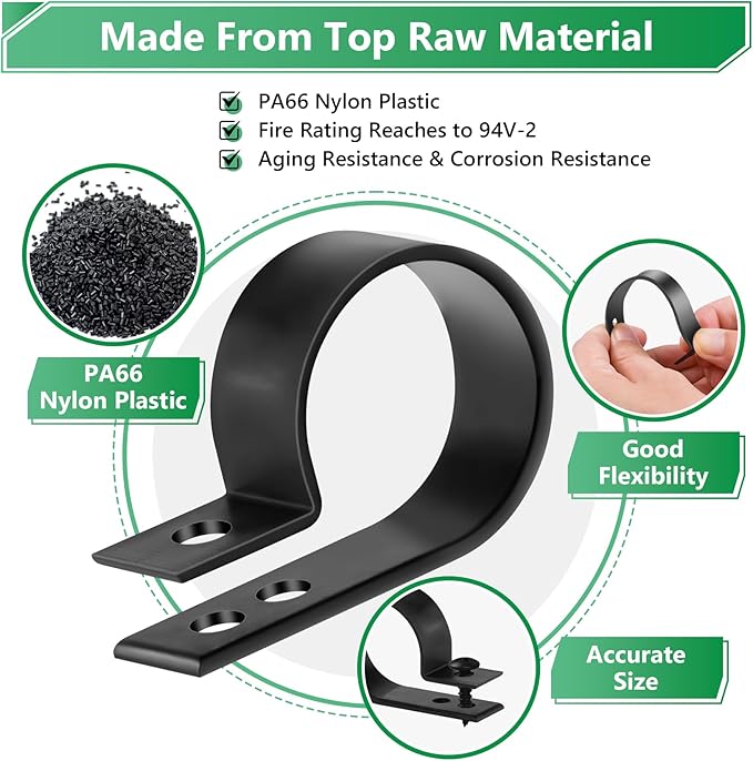 Cable Clips for Cable Management Cord Organizer, 6 Sizes 290 PCS Nylon R-Type, 3/16'' 1/4'' 3/8'' 1/2'' 3/4'' 1'' Black Plastic Screw Mounting Cord Fastener Clamp Assortment Kit with M4 Screws