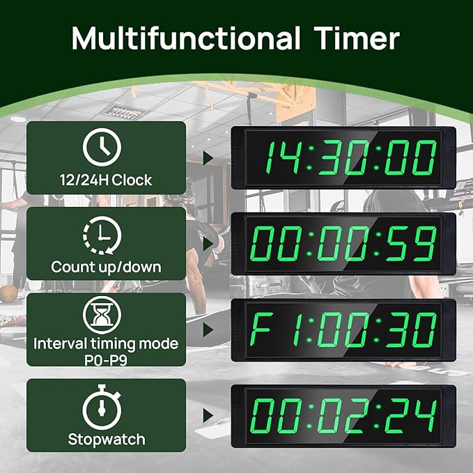 YZ Gym Timer Clock for Home Gym, Fitness Timer with Stopwatch, Large Digital Stopwatch Countdown Clock, 12/24H Digital Wall Clock, with Stand