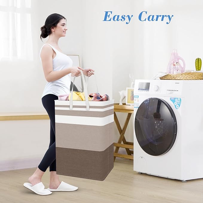 BlissTotes 3-Pack Laundry Basket, Freestanding＆Waterproof Laundry Hamper, Collapsible Tall Clothes Hamper with Easy Carry Handles for Clothes, Towels in the Family and Dorm,Gradient Khaki,88L