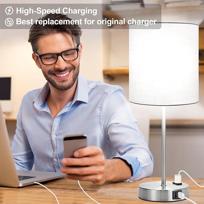 𝟮𝟬𝟮𝟯 𝗡𝗘𝗪 Set of 2 Touch White Table Lamps with 2 USB Ports & AC Outlet, 3-Way Dimmable Bedside Nightstand Lamps for Bedroom Living Room Nursery , 800 Lumens 5000K Daylight Bulbs Included