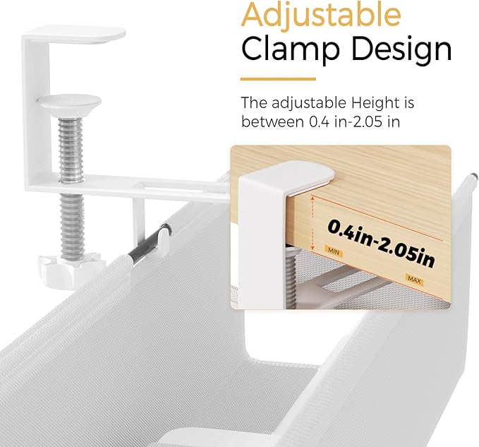 Under Desk Cable Management Tray 39.7" - No Drill Computer Wire Organizer Cable Tray, Cord Hider Clamp Mount with 16X Cable Ties PC Cables Management Cord Holder for Office/Home (Upgrade Fabric,White)