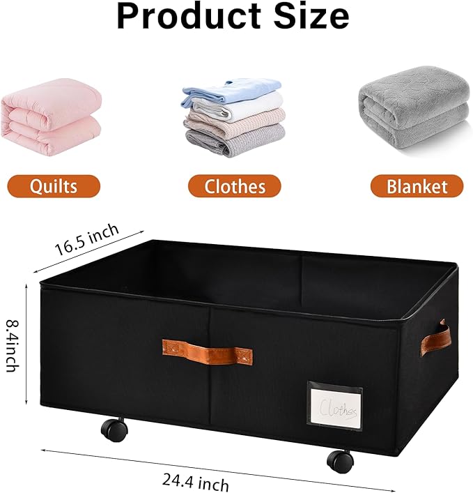 Under Bed Storage Organizer with Wheels, Underbed Container with Clear Lid Cover, Storage Bag Box with Visiable Window for Clothes, Bedsheet, Pillow, 2 Pack