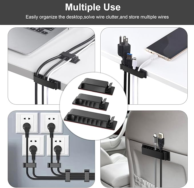 Cable Management Clips, 20Pcs Cord Organizers Wire Clips Cord Holder for TV PC Ethernet Cable Desk Home Office (Black)