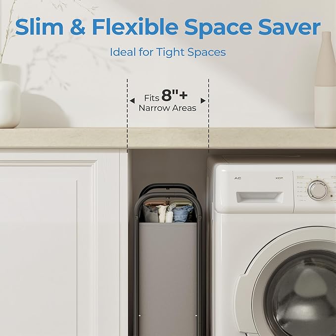 GRANNY SAYS 80L Slim Laundry Hamper with Wheels, Fabric Rolling Laundry Basket, Narrow Clothes Organizer, Tall Hamper for Closet, Laundry Room, Bathroom, Grey