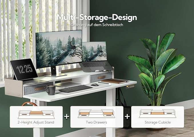 YDN Electric Standing Desk with Drawers, Adjustable Height Stand Up Desk, 59 inch Electric Sit Stand Computer Desk for Home Office, White
