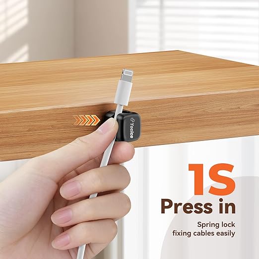 10 Pack Rotatable Cord Organizer,Spring Cable Clips Desk Cable Management Cord Holder Adhesive Phone Charger Cord Clips for Home Office Car Wall Nightstand Accessories Black