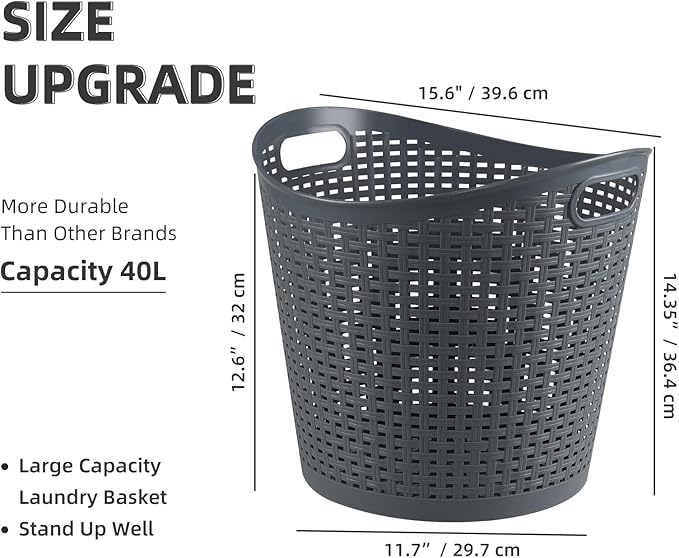 Zopnny 6-Pack Large Plastic Laundry Basket, Easy Carry Laundry Hamper, Grey