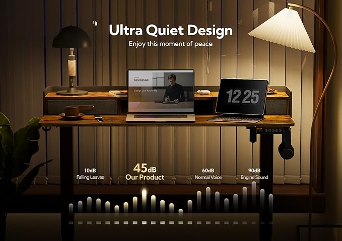 YDN Rustic Brown 2-Tier Adjustable Electric Standing Desk, 63 inch, Modern Design with 2 Drawers, Felt Fence, Hook, for Office