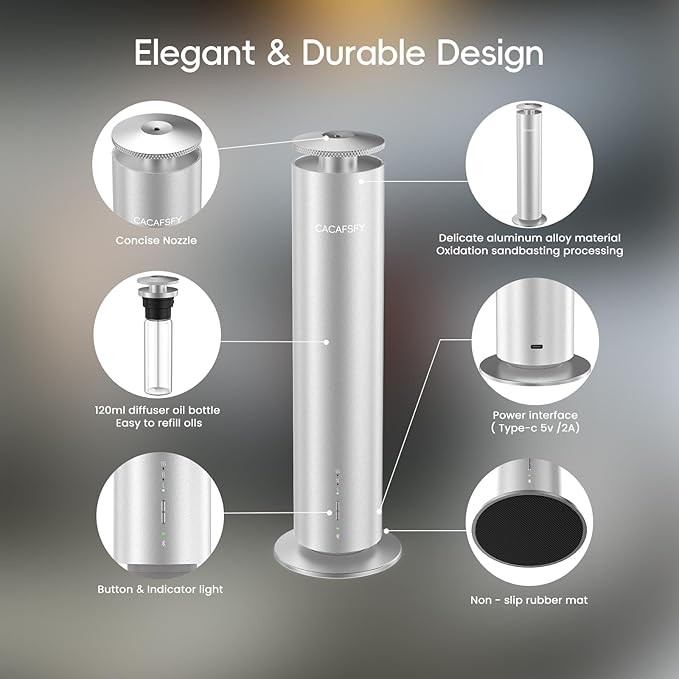 Waterless Scent Diffuser Kit-Include 2x120ml Essential Oils, Essential Oil Diffuser for Home, Hotel & Office, APP&Remote Control, Quiet Operation, Pets and Kids Friendly, Coverage 1000 Sq Ft