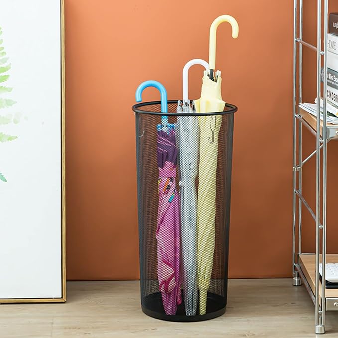 Youeon 2 Pack Large Umbrella Holder, 10.5x20 Inch Metal Mesh Umbrella Stand, Freestanding Bucket for Umbrellas, Canes, Walking Sticks, Wrapping Paper, Entryway, Home, Office, Hotel, Black