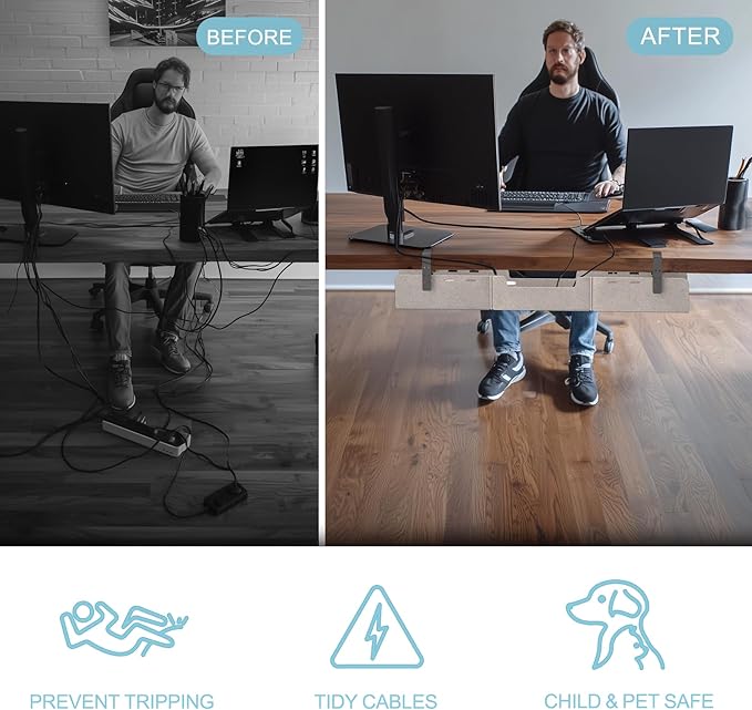 Under Desk Cable Management Tray,No-Drill Upgraded Thickened Felt Cord Organizer with Clamp or Screw Mount,Cable Holder for Standing Desk,Home Or Office(Beige, 31.5")