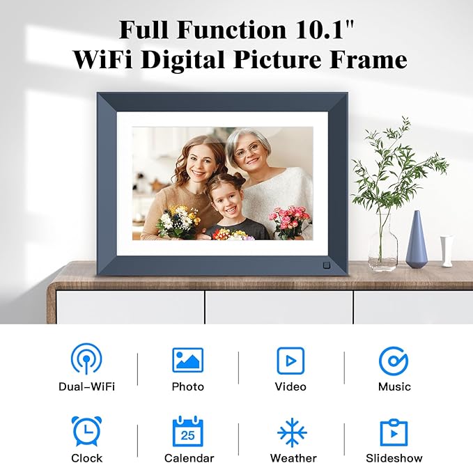 10.1-inch Digital Picture Frame Smart-Photo-Frame - Digital Frame with 1920 * 1200 IPS Touch Screen, Auto Rotate, 16GB Storage, Load Photos Videos from Phone via App or Email, Birthday Gifts for Mom