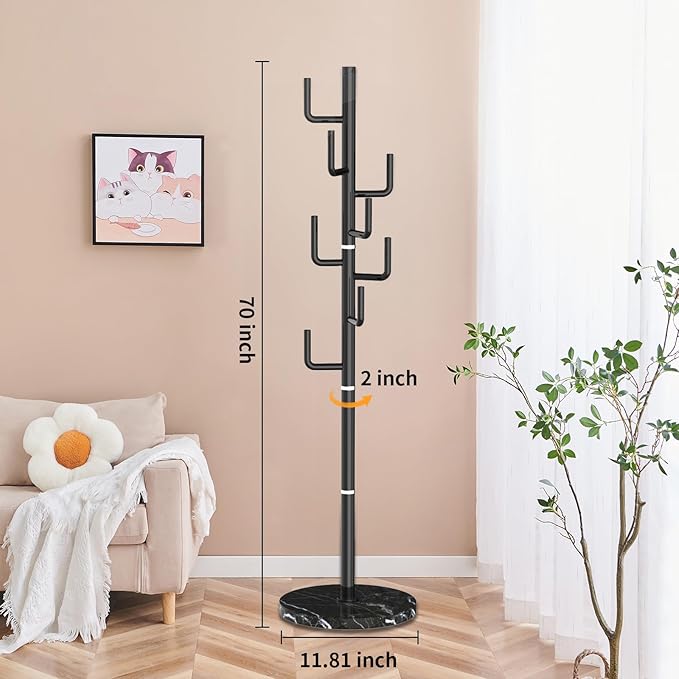 ZOZOE Metal Modern Coat Racks, Cactus Coat Rack Freestanding with Natural Marble Base, Coat Rack Stand with 8 Hooks, Coat Tree Hanger Stand for Bags, Hats, Entryway, Office