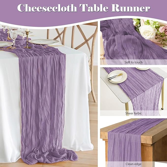 10 Pack 10 Ft Cheesecloth Table Runner Purple Gauze Long Table Runners Boho Gauze Cheese Cloth Table Runner Rustic Sheer Runner for Wedding Party Table Decor ( 35 x 120 Inch )