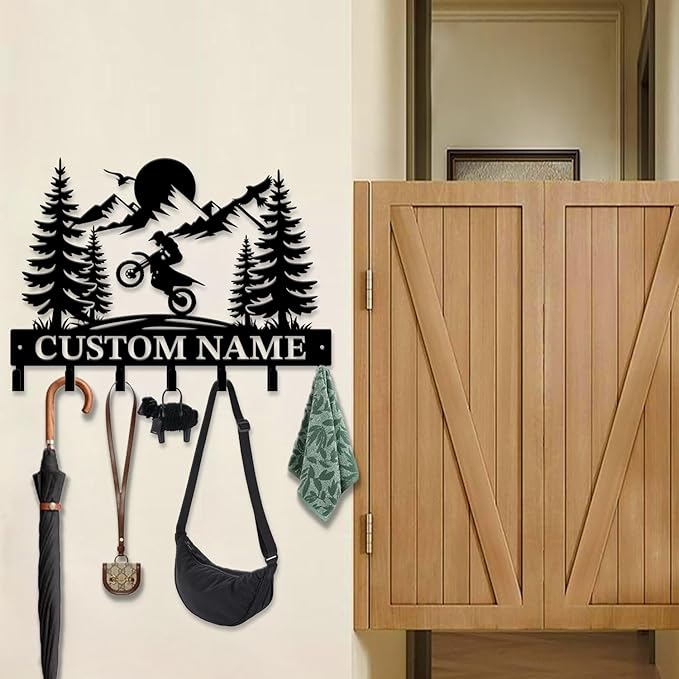 Custom Motorcycle Garage Metal Wall Hooks,Key Holder-Personalized Iron Wall Decor for Keys, Coats & Home (Black, Handmade,Decorative,Entryway, Bedroom,Man Cave) (Style G)